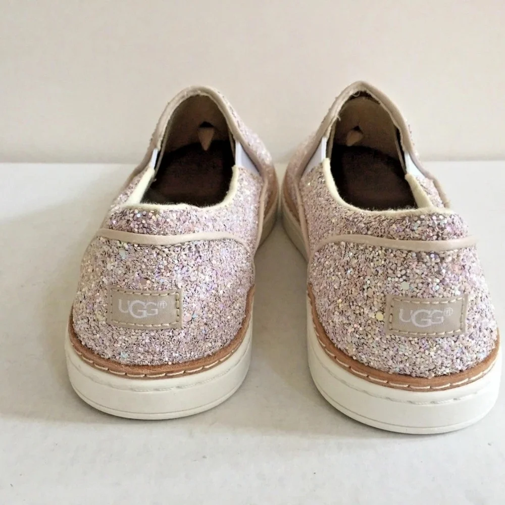UGG Adley Pink Chunky Glitter Confetti Slip On Leather Shoes - Picture 6 of 10